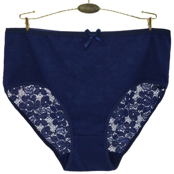 Dark Blue Large size Cotton Panties with Lace Back Panel / Bum Cover - Picture 1 of 3